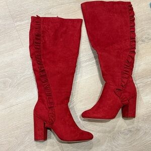 Shoe Dazzle Scarlet/Red Ruffle Boots